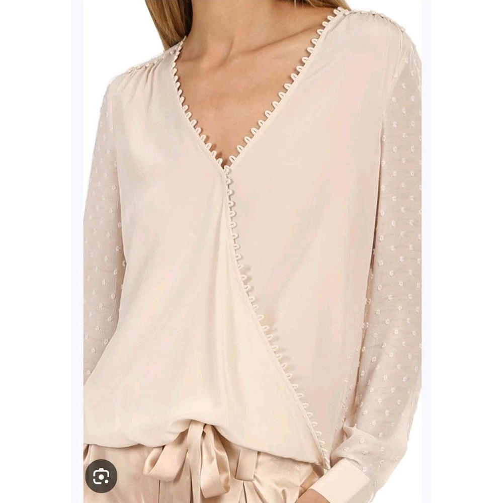 L'Agence Perry Blouse Pink Silk Swiss Dot Wrap Size Medium Retail- $400